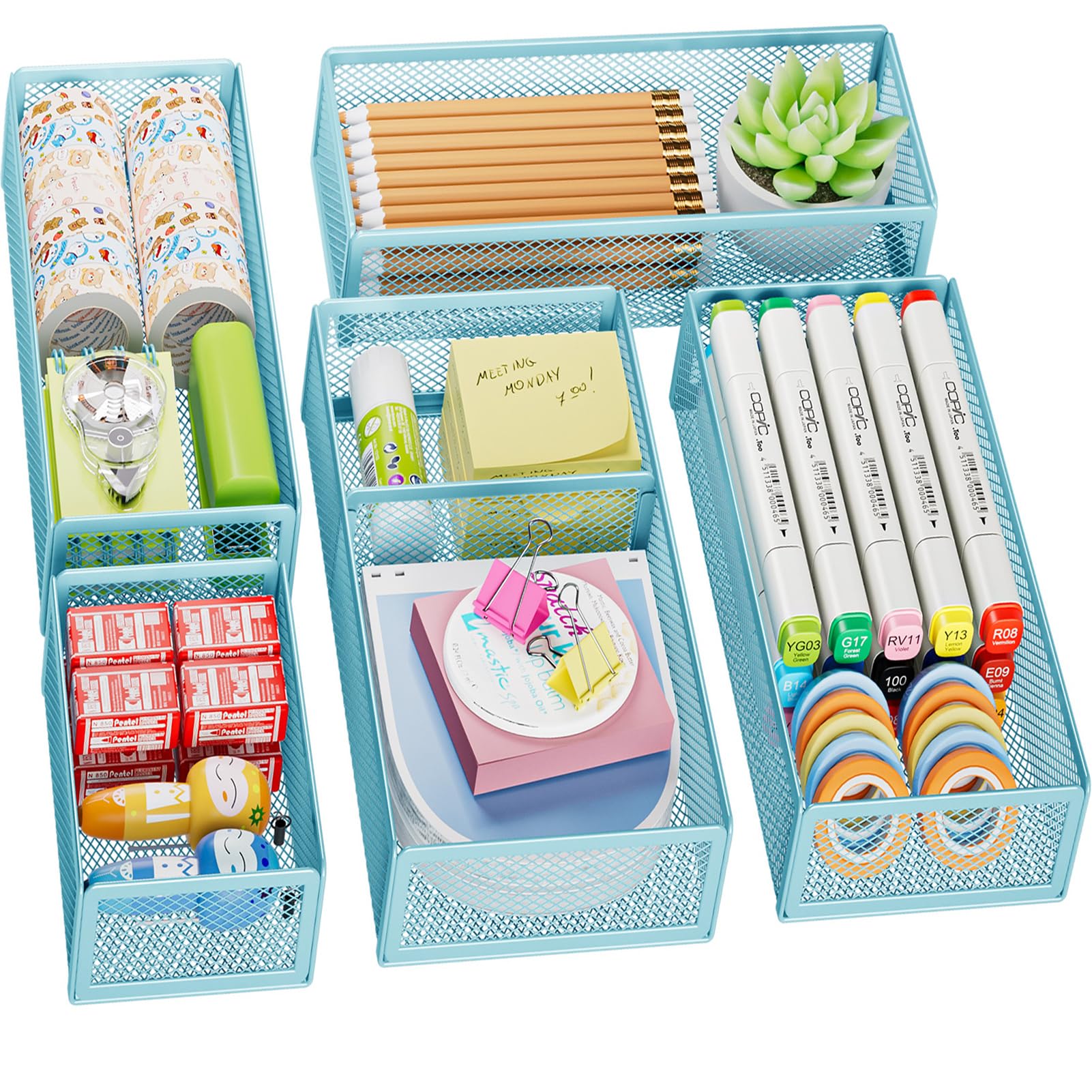 Marbrasse 5-Piece Mesh Desk Drawer Organizer Set