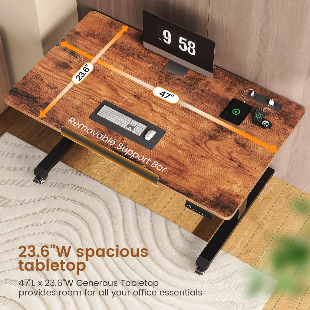 SEDETA 47 x 24 Inches Electric Standing Desk, 180° Tiltable Mobile Rising Computer Desk Height Adjustable with Wheels for Drawing/Writing/Gaming/Study/Home Office/Small Space, Rustic Brown