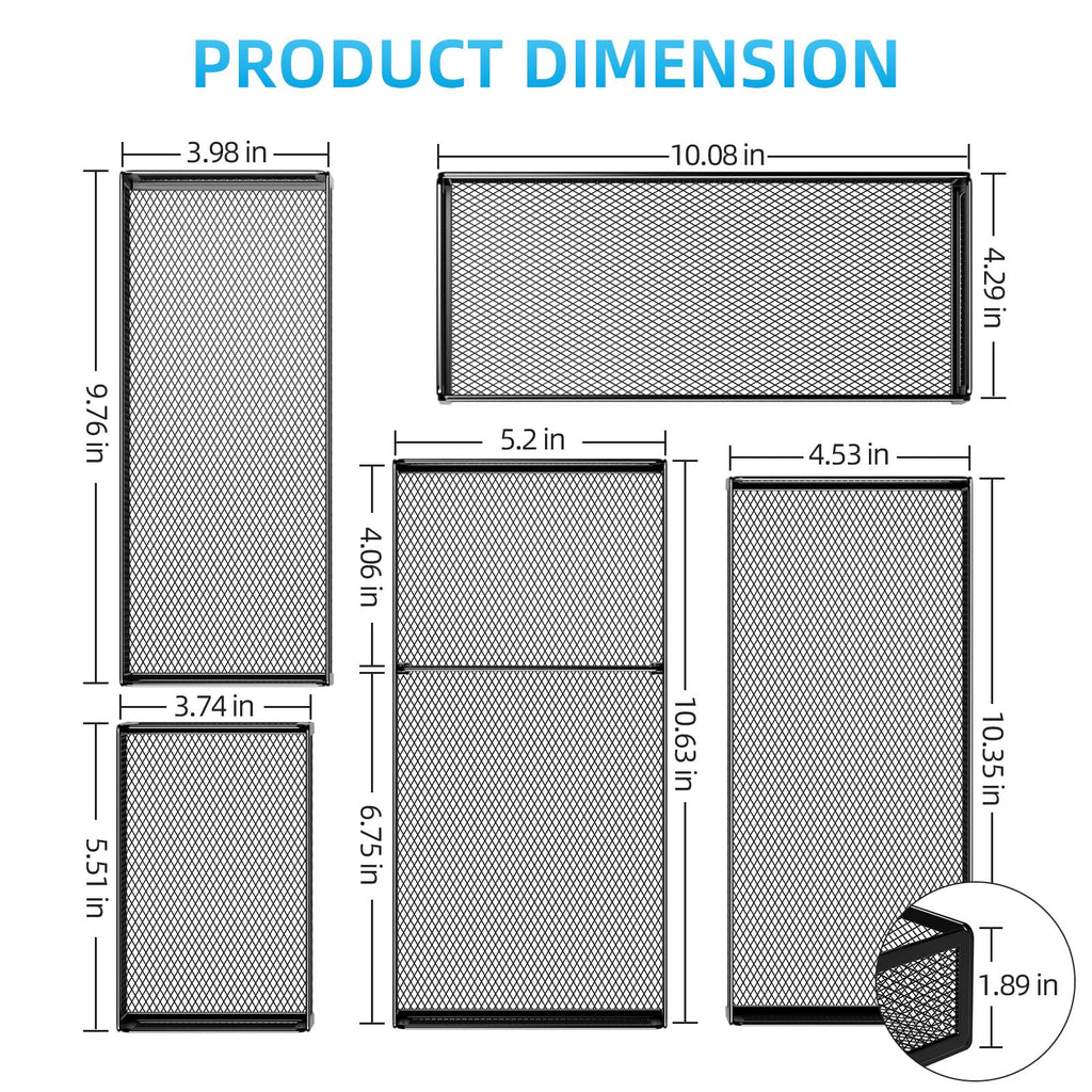 Marbrasse 5-Piece Mesh Desk Drawer Organizer Set