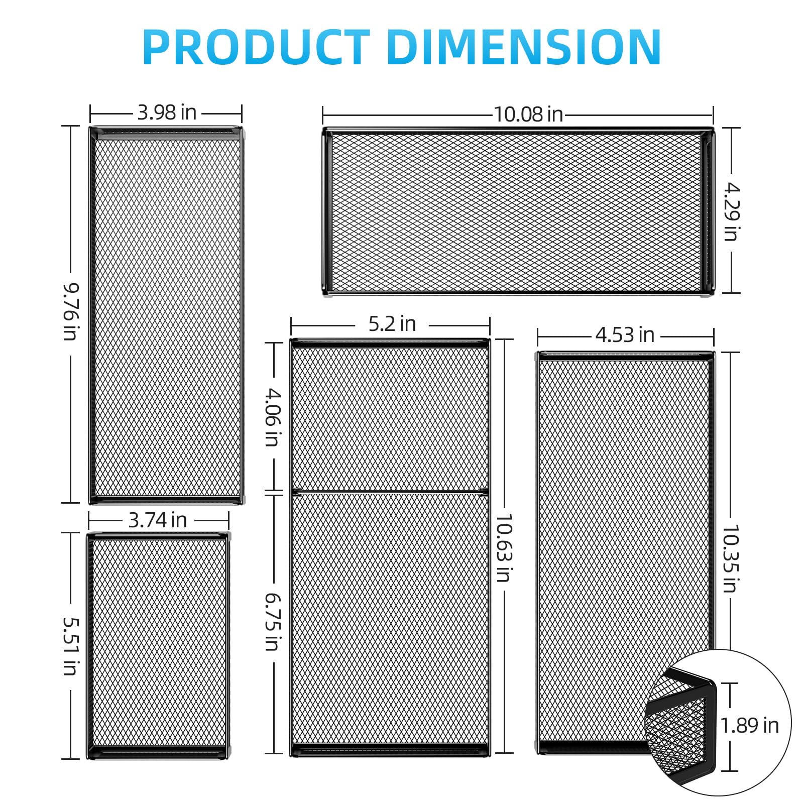 Marbrasse 5-Piece Mesh Desk Drawer Organizer Set