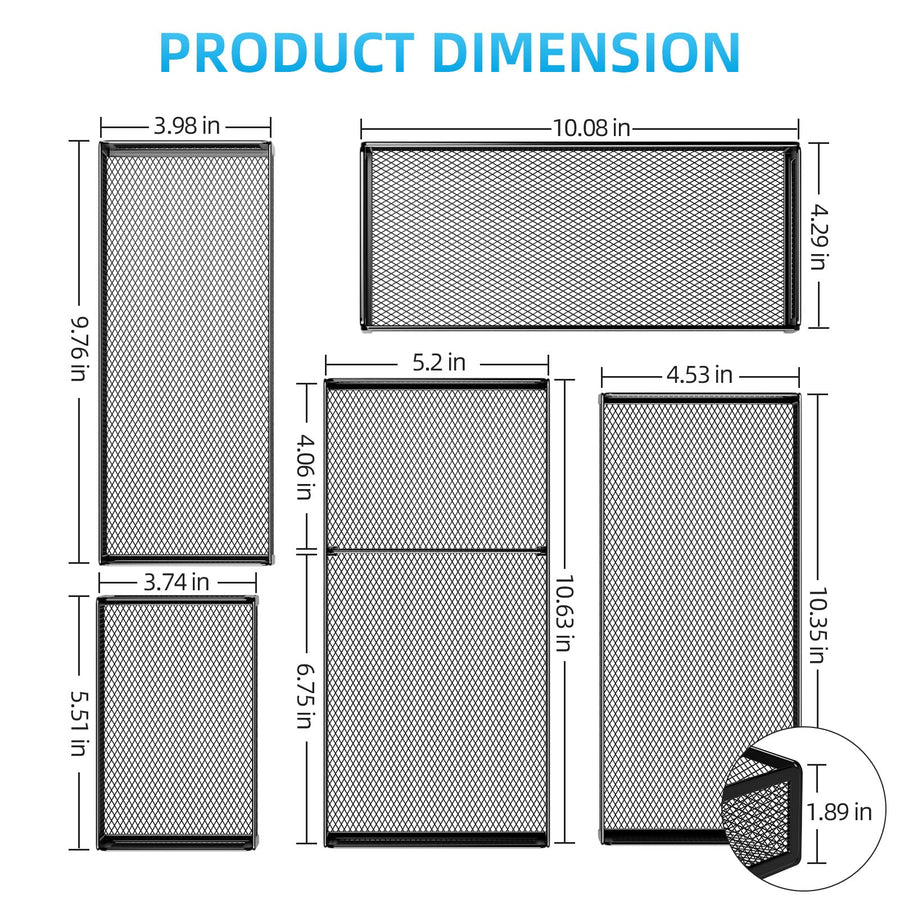 Marbrasse 5-Piece Mesh Desk Drawer Organizer Set