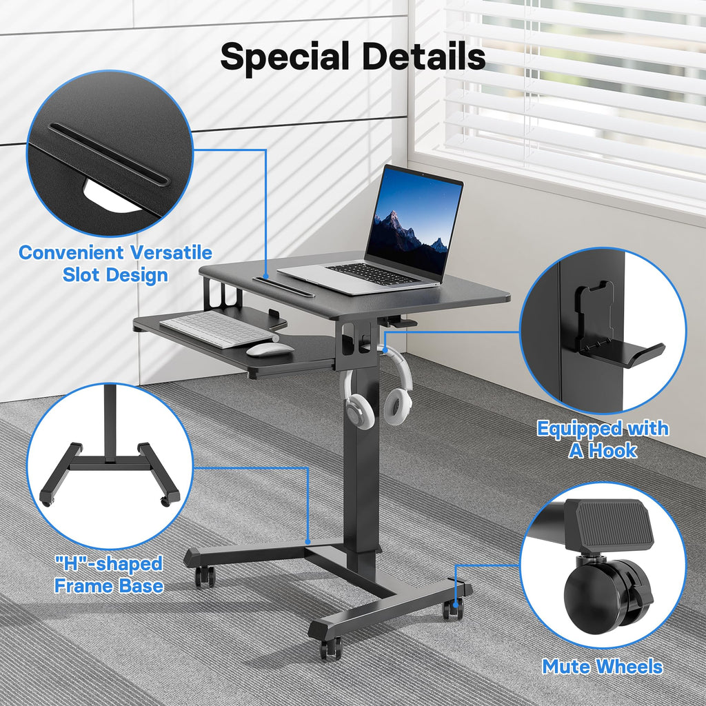 BONTEC Mobile Standing Desk with Keyboard Tray, Mobile Podium, Computer Workstation