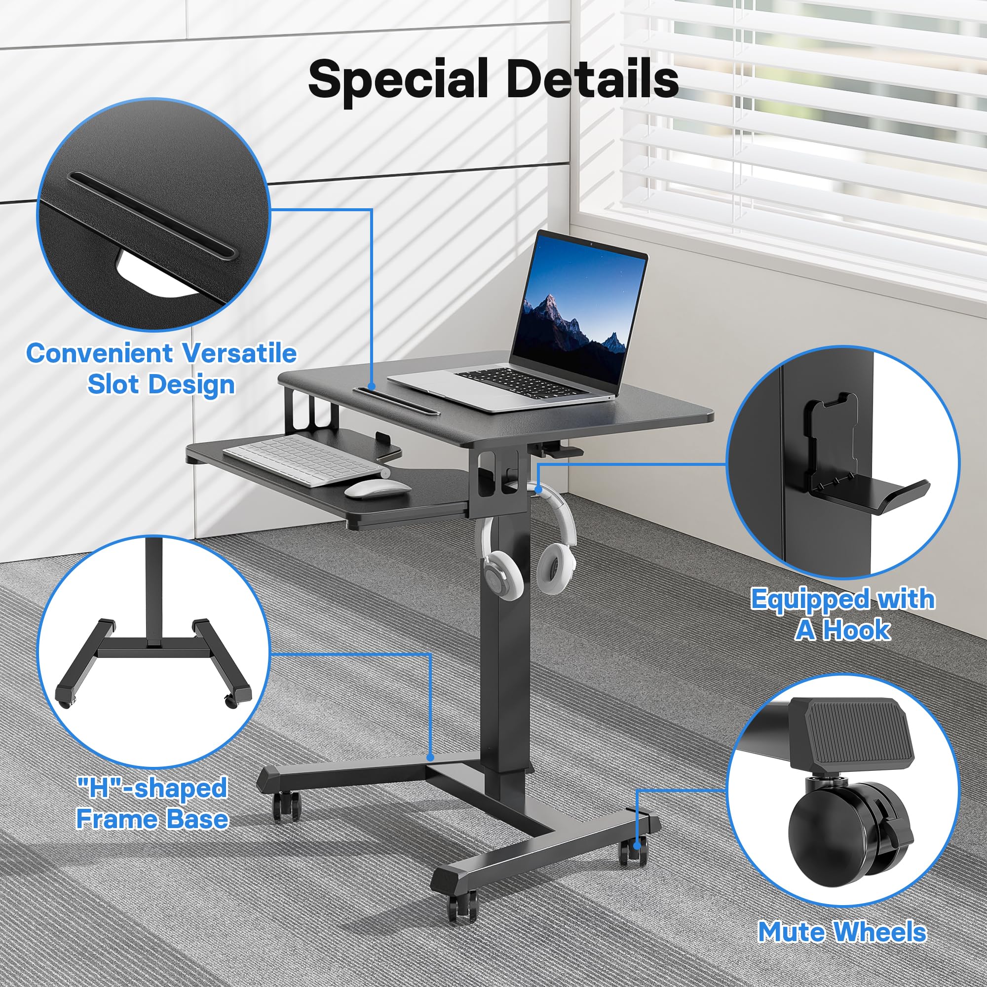 BONTEC Mobile Standing Desk with Keyboard Tray, Mobile Podium, Computer Workstation